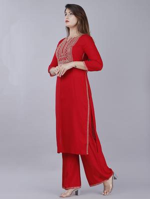 zari embroidered straight kurta - 17514358 - Standard Image - 2