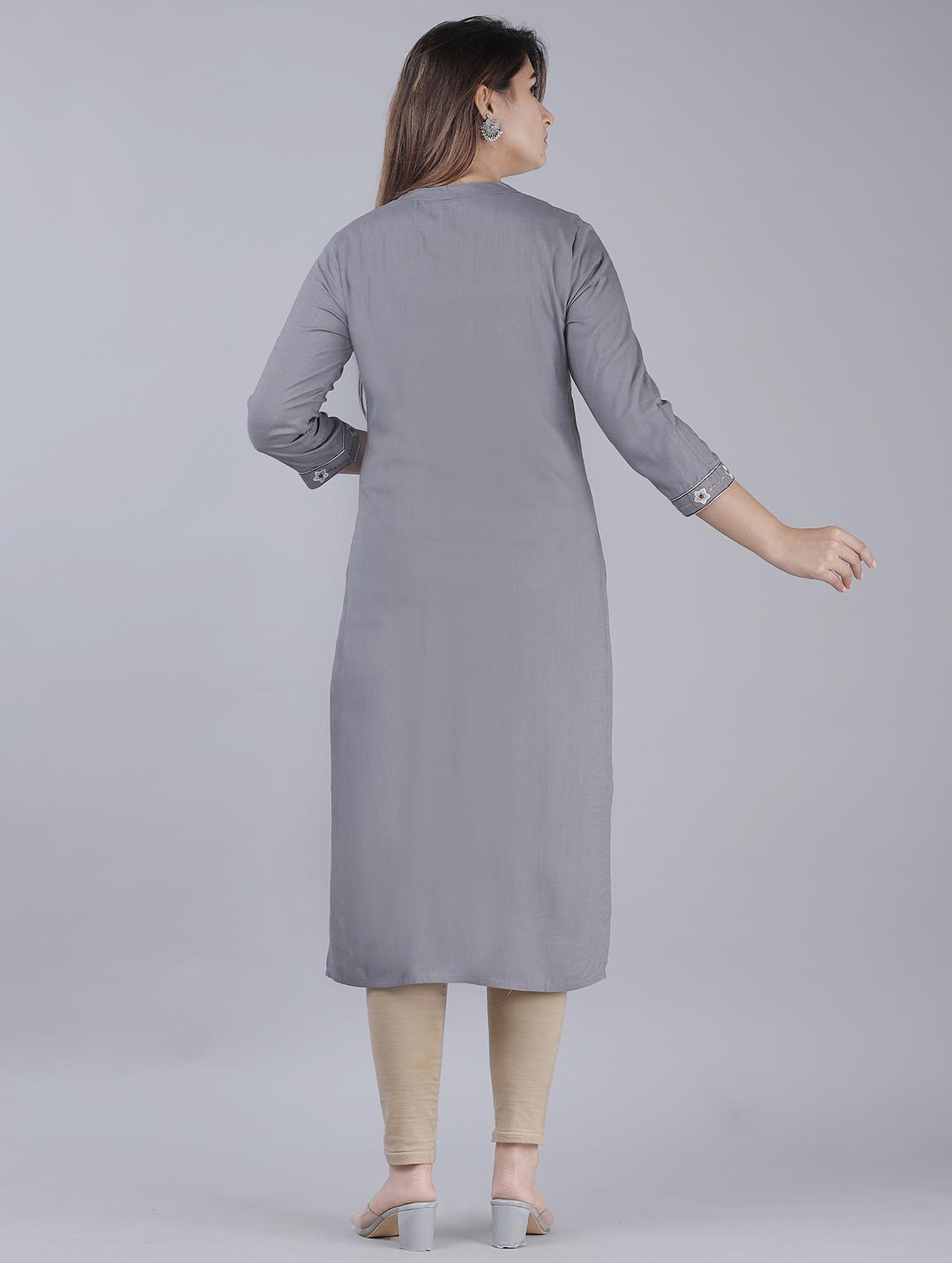 embroidered straight kurta - 17514409 - Zoom Image - 3