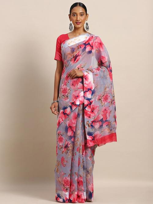 floral printed saree with blouse - 17514670 - Standard Image - 1