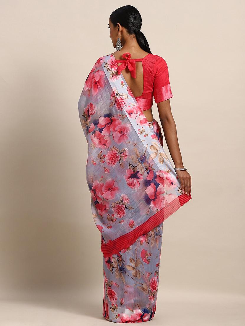 floral printed saree with blouse - 17514670 - Zoom Image - 2