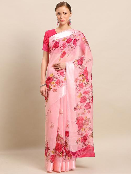 floral printed saree with blouse - 17514681 - Standard Image - 1
