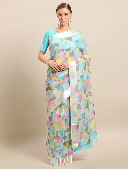 geometrical printed saree with blouse - 17514682 - Standard Image - 1