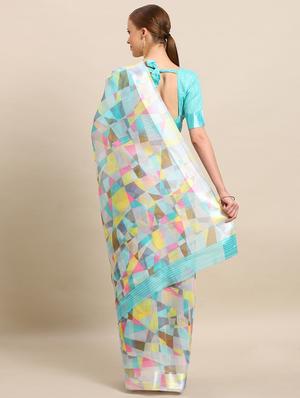 geometrical printed saree with blouse - 17514682 - Standard Image - 2