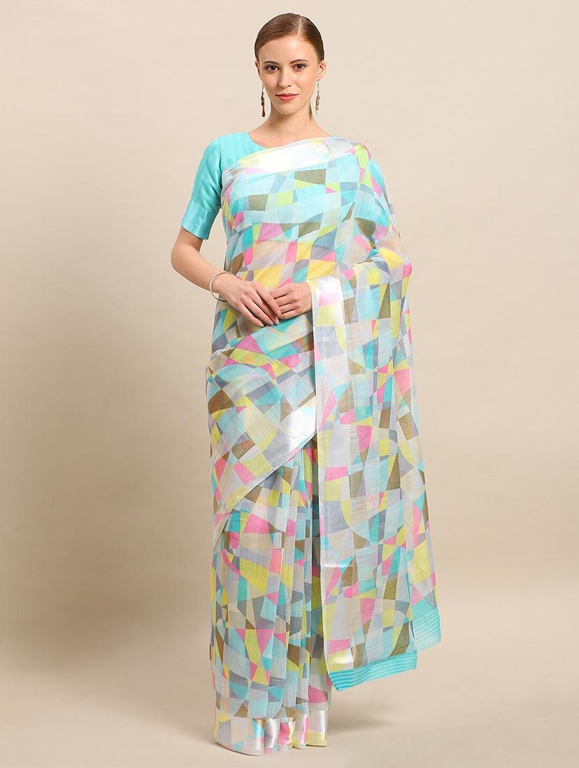 geometrical printed saree with blouse - 17514682 - Zoom Image - 1