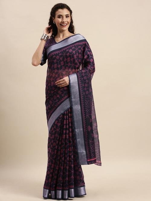 navy printed saree with blouse - 17514691 - Standard Image - 1