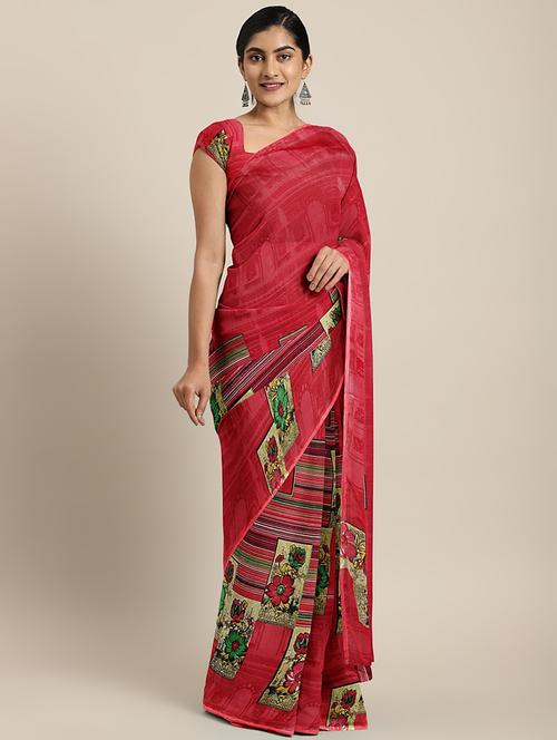 printed woven saree with blouse - 17514839 - Standard Image - 1