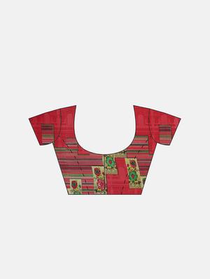 printed woven saree with blouse - 17514839 - Standard Image - 3
