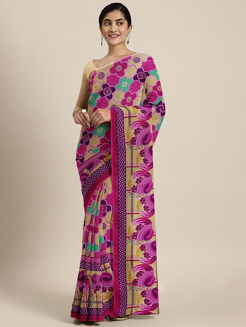 printed woven saree with blouse - 17514846 - Standard Image - 1