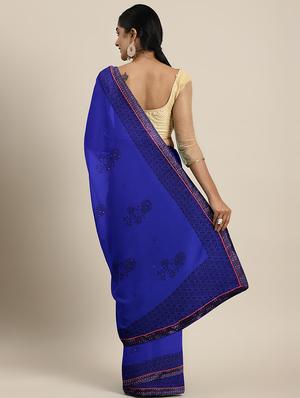 printed woven saree with blouse - 17514898 - Standard Image - 2