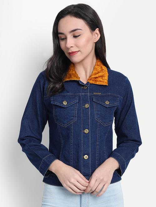 faux fur collar denim jacket - 17515506 - Very Small Image - 1