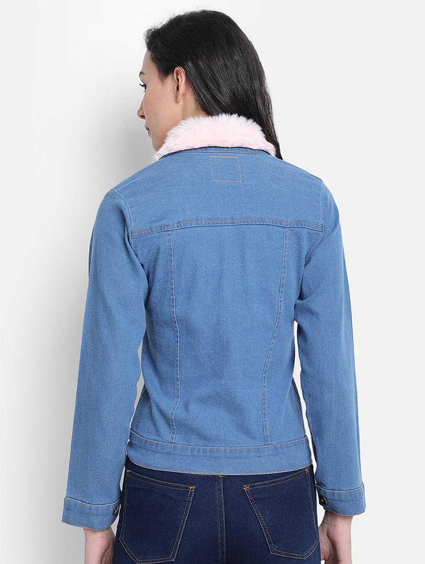 faux fur collar denim jacket - 17515507 - Zoom Image - 3