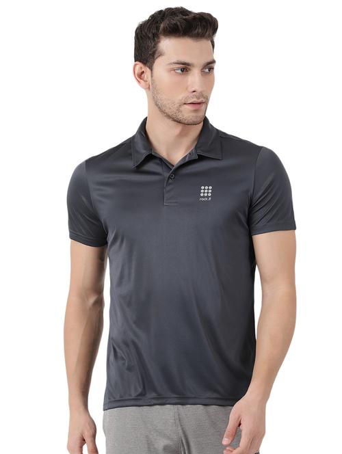 grey solid polo t-shirt - 17516491 - Standard Image - 1