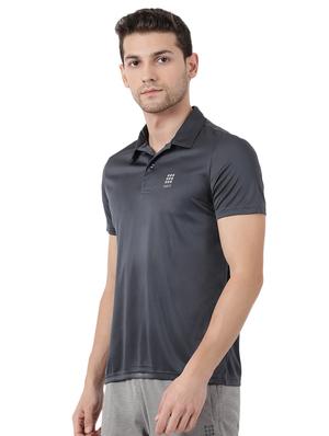grey solid polo t-shirt - 17516491 - Standard Image - 2