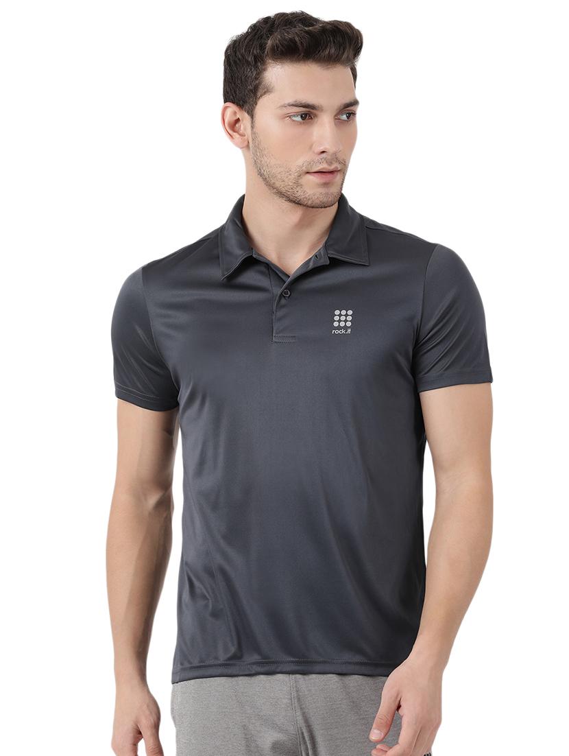 grey solid polo t-shirt - 17516491 - Zoom Image - 1