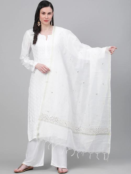 ada hand-embroidered white chikankari dupatta - 17518111 - Standard Image - 1