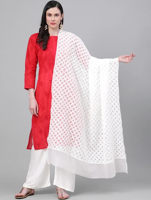 ada hand-embroidered white chikankari dupatta - 17518112 - Standard Image - 1