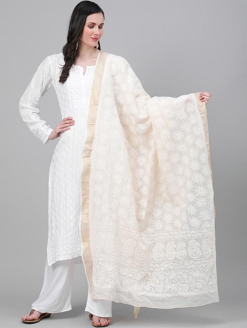 ada hand-embroidered beige chikankari dupatta - 17518117 - Standard Image - 1