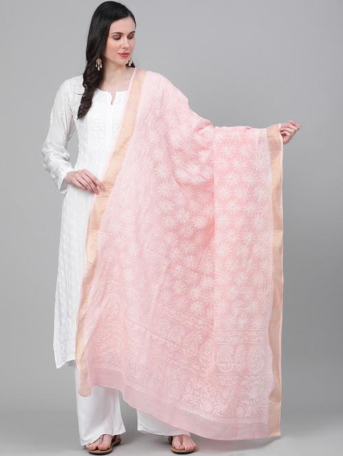 ada hand-embroidered pink chikankari dupatta - 17518119 - Standard Image - 1