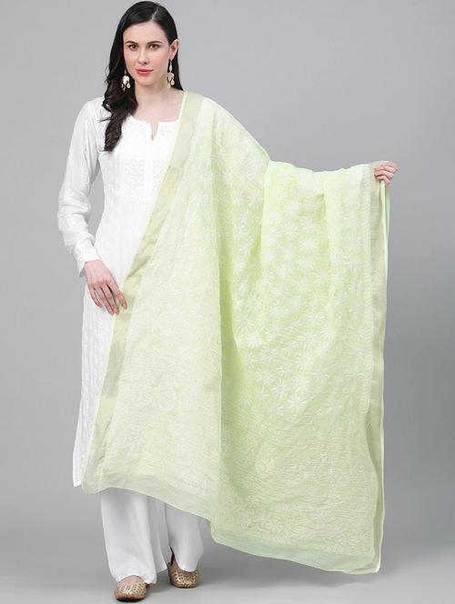 ada hand-embroidered green chikankari dupatta - 17518120 - Standard Image - 1