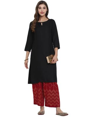 red rayon straight palazzo - 17518202 - Standard Image - 4