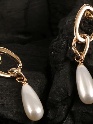 gold brass drop earring - 17518331 - Standard Image - 2