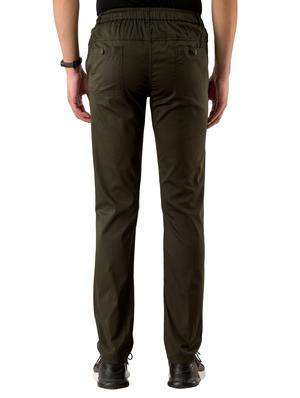 olive green solid flat front casual trouser - 17519342 - Standard Image - 3