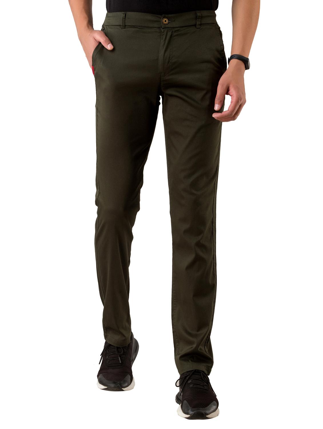 olive green solid flat front casual trouser - 17519342 - Zoom Image - 1