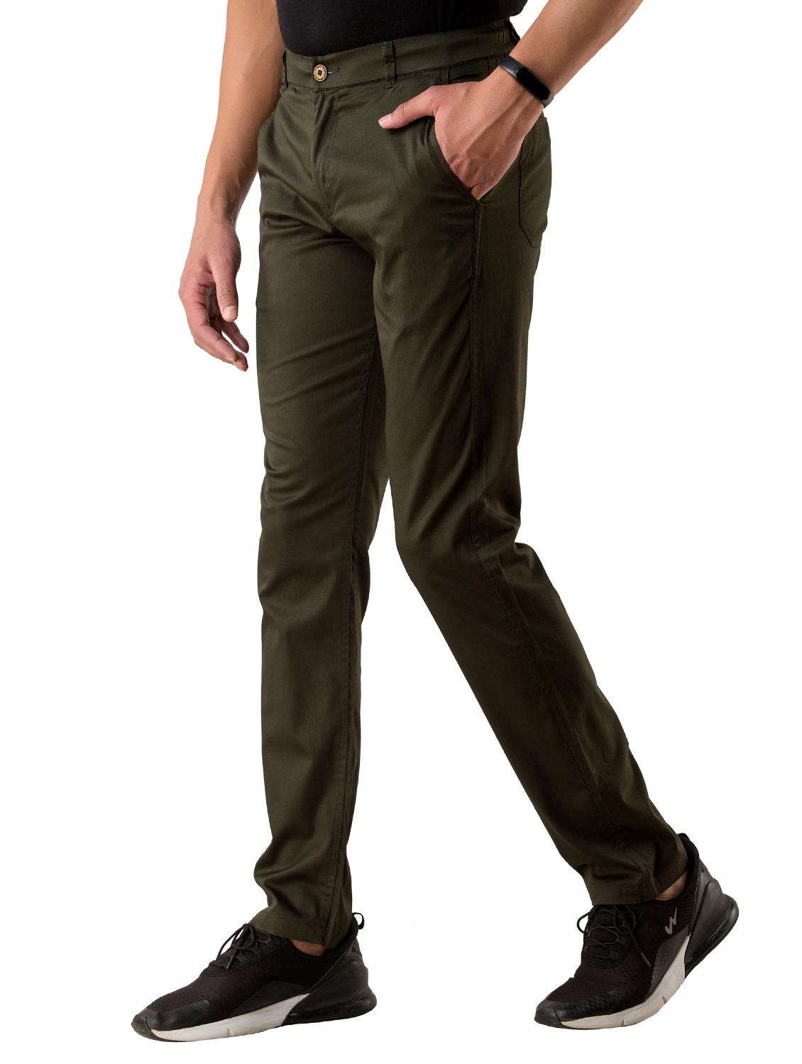 olive green solid flat front casual trouser - 17519342 - Zoom Image - 2