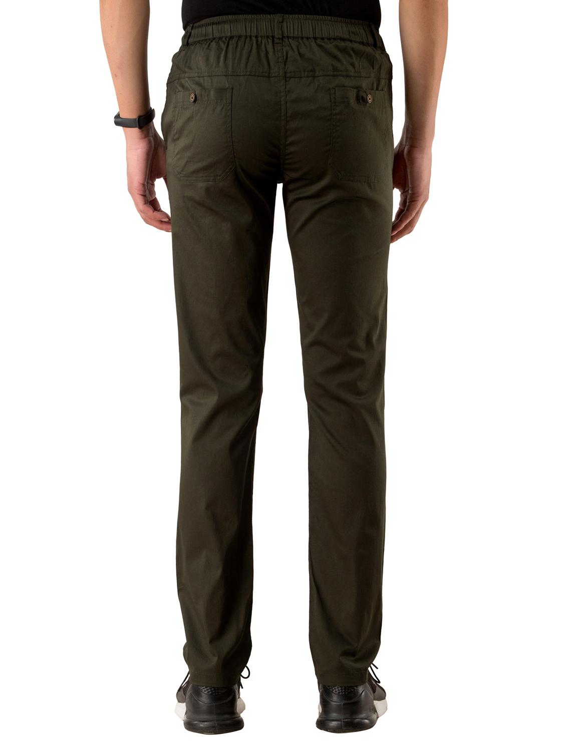 olive green solid flat front casual trouser - 17519342 - Zoom Image - 3