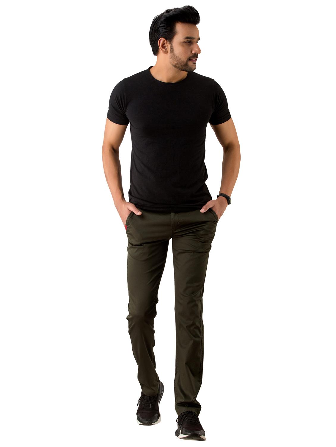 olive green solid flat front casual trouser - 17519342 - Zoom Image - 4