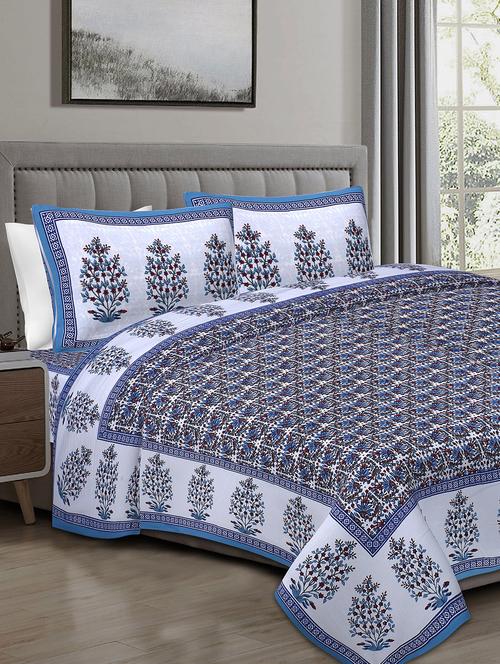 texstylers cotton 220 tc jaipuri rajasthani 108x108 inch super king bedsheet with 2 pillow covers - 17520240 - Very Small Image - 1
