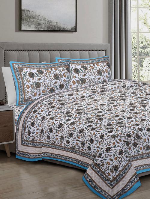 texstylers cotton 240 tc jaipuri rajasthani 108x108 inch super king bedsheet with 2 pillow covers - 17520261 - Very Small Image - 1