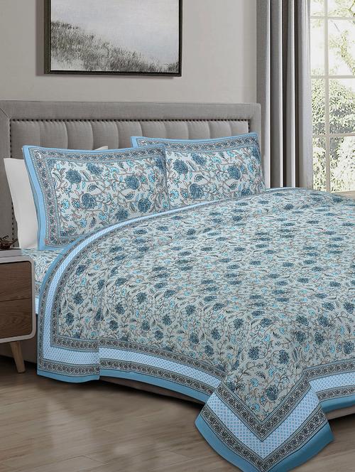 texstylers cotton 240 tc jaipuri rajasthani 108x108 inch super king bedsheet with 2 pillow covers - 17520264 - Very Small Image - 1