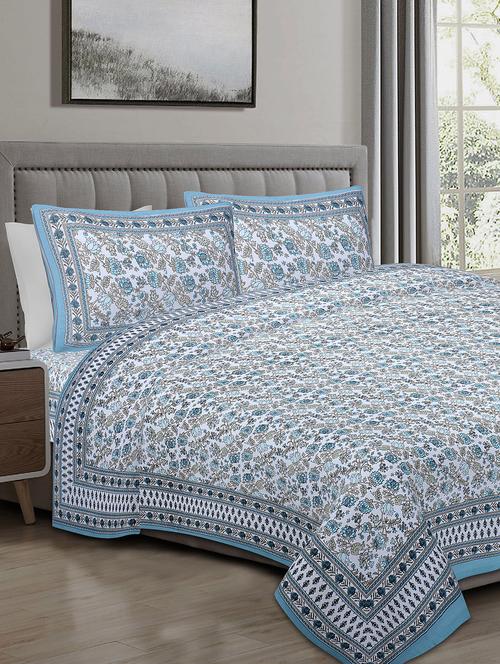 texstylers cotton 220 tc jaipuri rajasthani 108x108 inch super king bedsheet with 2 pillow covers - 17520273 - Very Small Image - 1