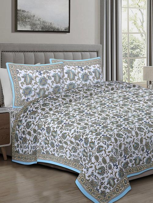texstylers cotton 220 tc jaipuri rajasthani 108x108 inch super king bedsheet with 2 pillow covers - 17520301 - Very Small Image - 1