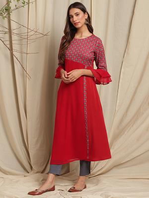 printed a-line kurta - 17520421 - Standard Image - 2