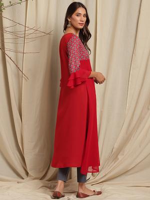 printed a-line kurta - 17520421 - Standard Image - 3