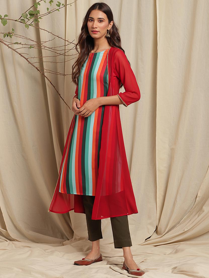 stripes a-line kurta - 17520422 - Zoom Image - 1