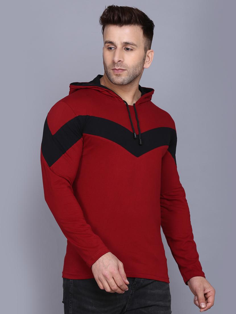 marron color block cut & sew hooded t-shirt - 17520446 - Zoom Image - 2