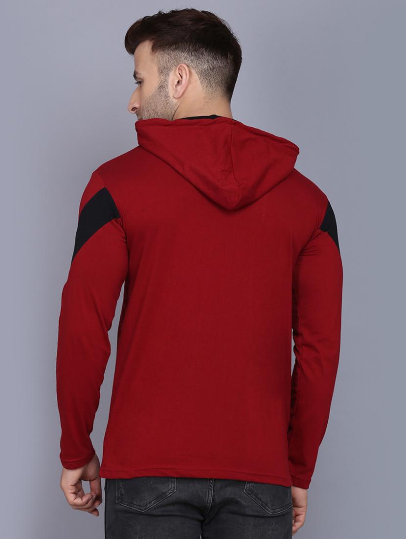 marron color block cut & sew hooded t-shirt - 17520446 - Zoom Image - 3