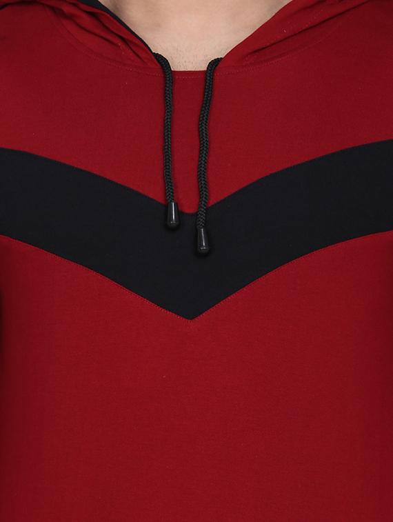 marron color block cut & sew hooded t-shirt - 17520446 - Zoom Image - 4