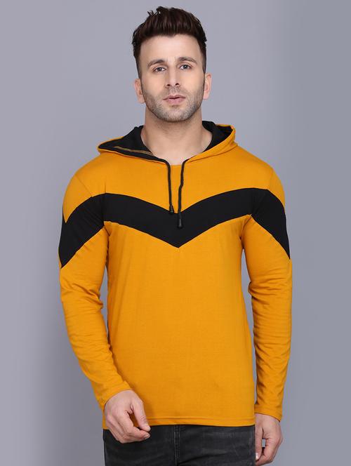 mustard color block cut & sew hooded t-shirt - 17520447 - Standard Image - 1