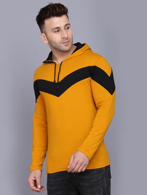 mustard color block cut & sew hooded t-shirt - 17520447 - Standard Image - 2
