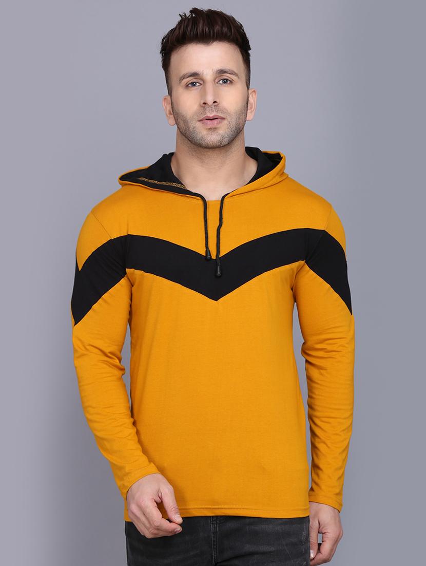 mustard color block cut & sew hooded t-shirt - 17520447 - Zoom Image - 1