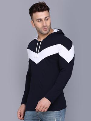 navy blue color block cut & sew hooded t-shirt - 17520448 - Standard Image - 2
