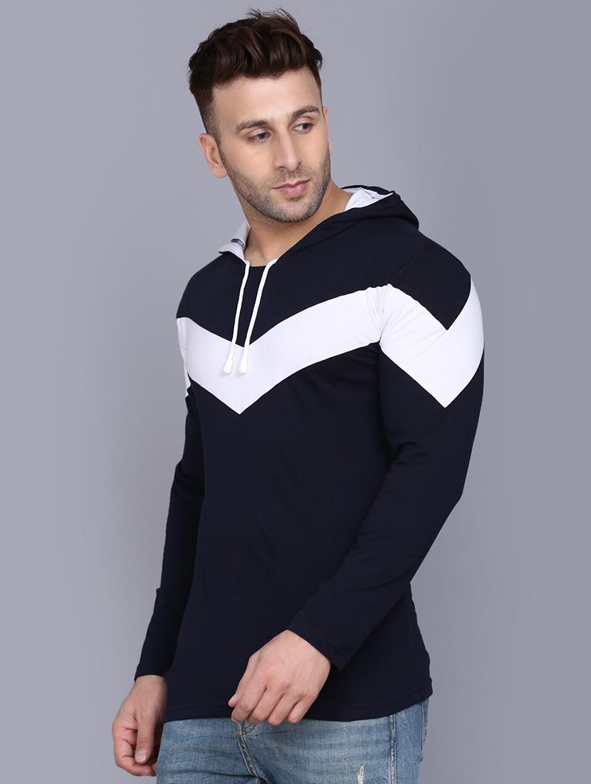 navy blue color block cut & sew hooded t-shirt - 17520448 - Zoom Image - 2