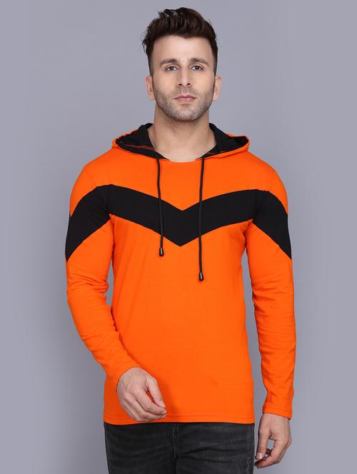 orange color block cut & sew hooded t-shirt - 17520449 - Standard Image - 1