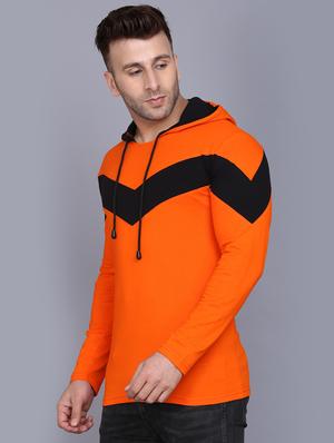 orange color block cut & sew hooded t-shirt - 17520449 - Standard Image - 2
