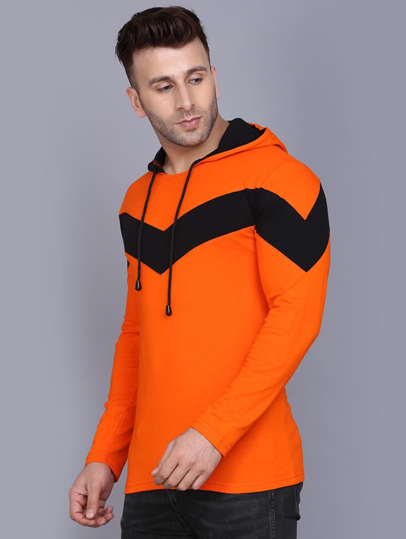 orange color block cut & sew hooded t-shirt - 17520449 - Zoom Image - 2
