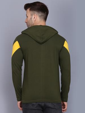 olive green color block cut & sew hooded t-shirt - 17520451 - Standard Image - 3
